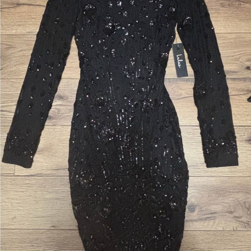 Lulu's Elegant Black Sequin Long Sleeve Dress